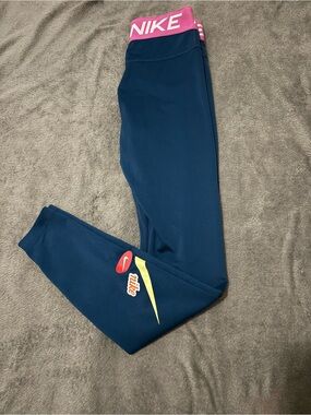 Nike Navy Leggings with Pink Waistband